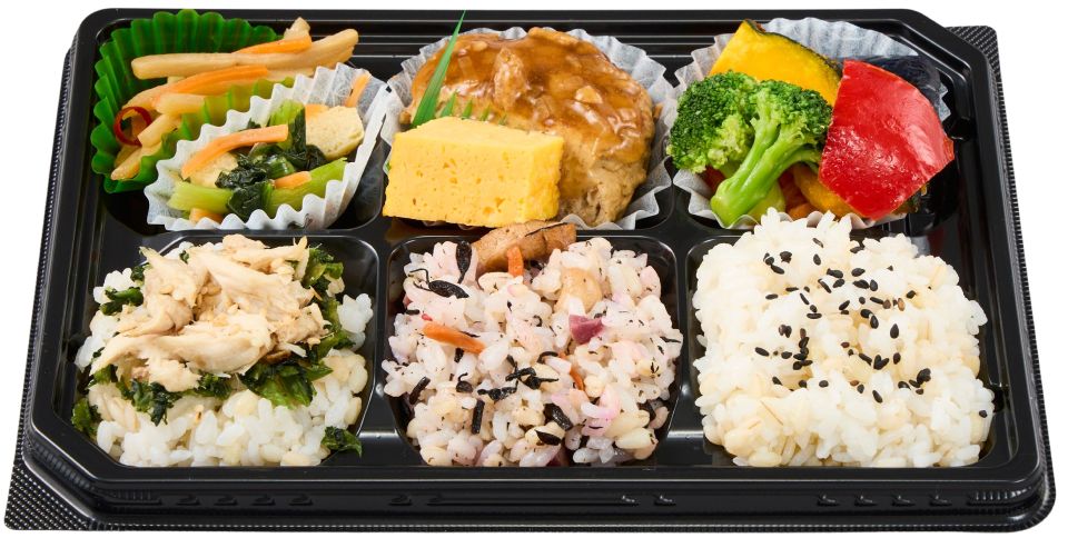 1食分緑黄色野菜のお弁当（ちょこっとずつ楽しめる和風6マス弁当）