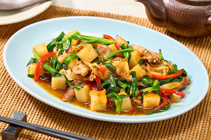 ボリューム満点！切り餅と豚肉の甘辛炒め