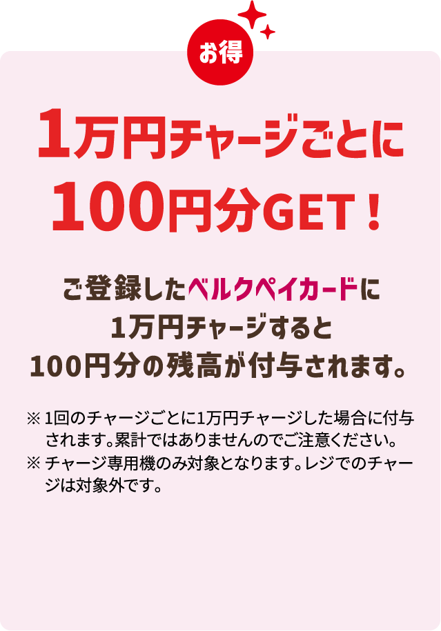 1万円チャージごとに100円分GET！