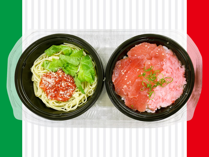 バジルトマトパスタ＆2種まぐろDON