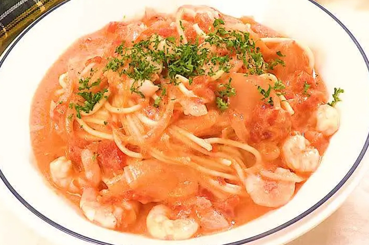ホット温まる♪ 海老のトマトクリームスープパスタ