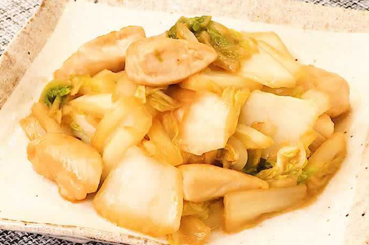 風味がきいてる♪ ささみと白菜のわさび醤油炒め