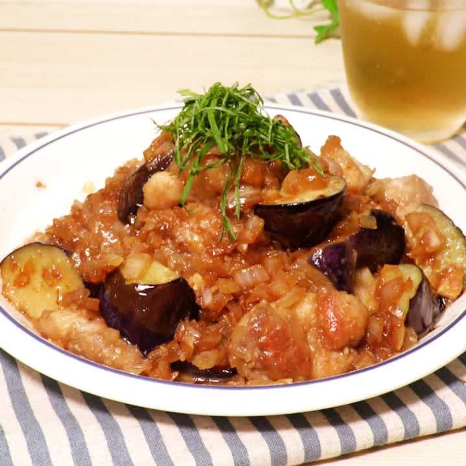 飴色玉ねぎが染みる♪ なすチキぽん酢