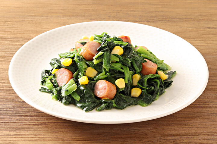 ほうれん草とコーンとウインナーの3色だしバター和え