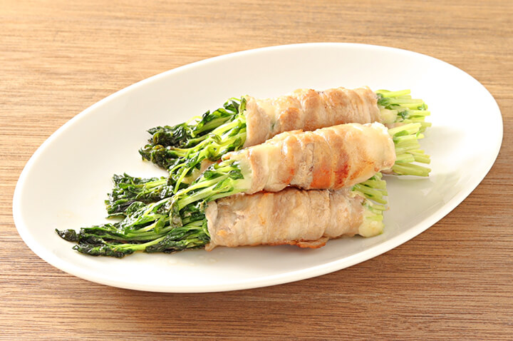 豆苗のだしチーズ豚巻き